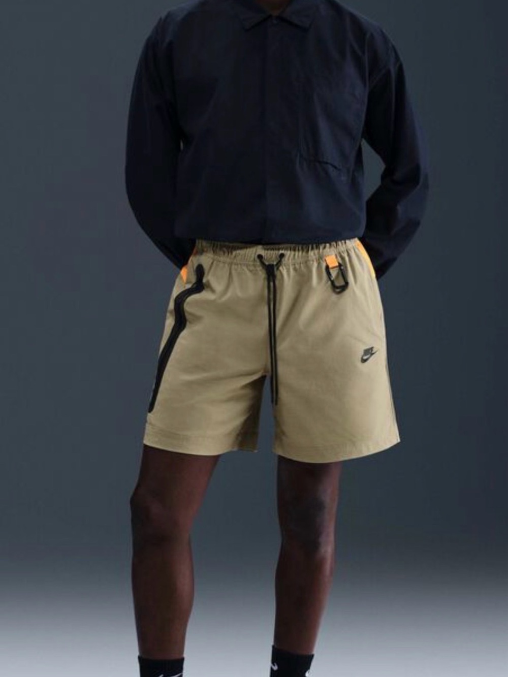 Nike Men's Khaki Athletic Shorts with Black Accents